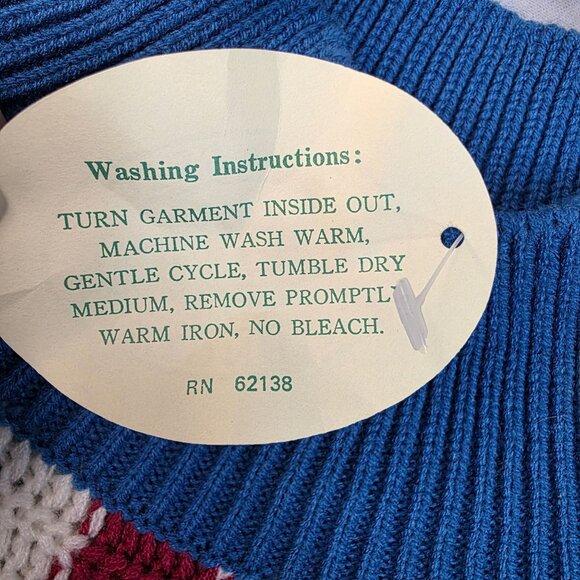 Striped Knit Fisherman Sweater Small Red White Blue Vintage Deadstock 80s USA - Picture 5 of 7